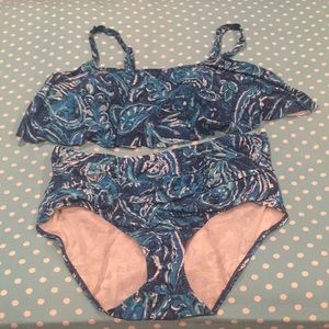 TORRID PLUS SIZE HIGH WAISTED BIKINI BLUE PAISLEY